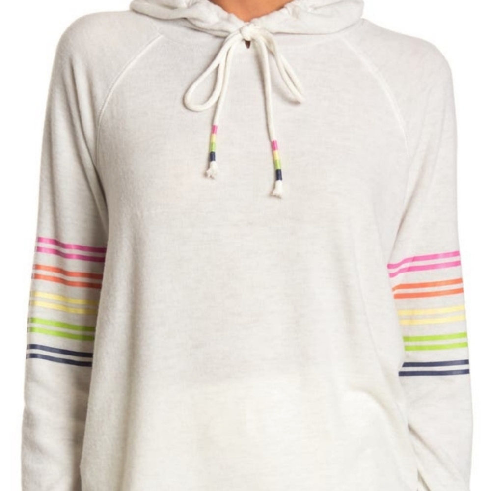 PJ Salvage Cream and Rainbow Striped Hoodie, Size S
